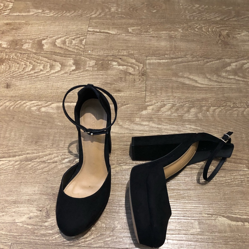ASOS platform sandals black suede ankle strap